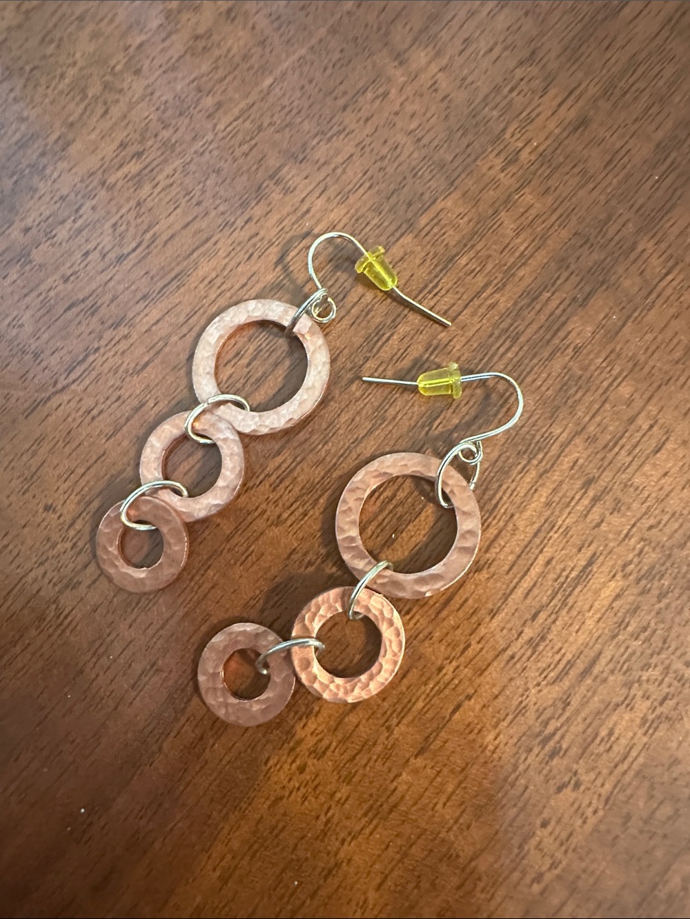 Hammered Triple Circle Drop Earrings in‎ Bronze Tone